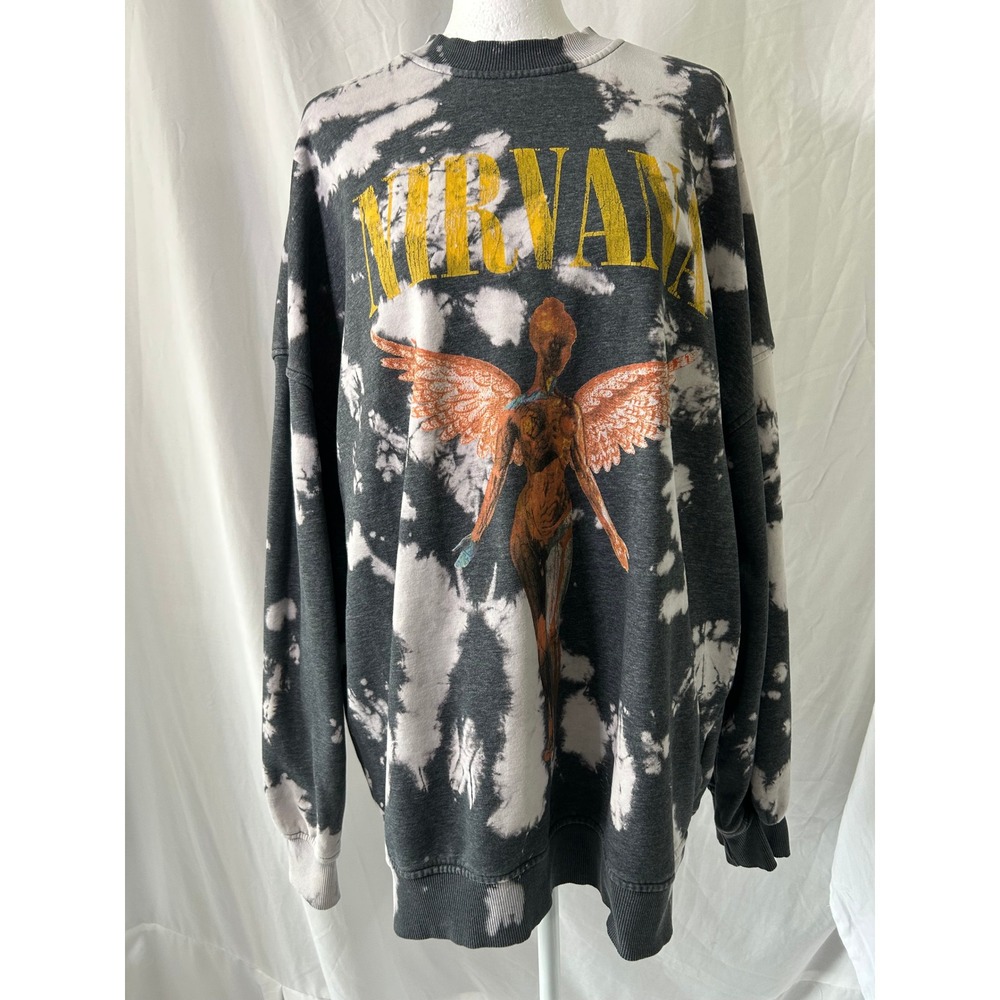 H&M Divided Nirvana In Utero Bleached Tie Dye Sweatshirt Charcoal Gray Medium